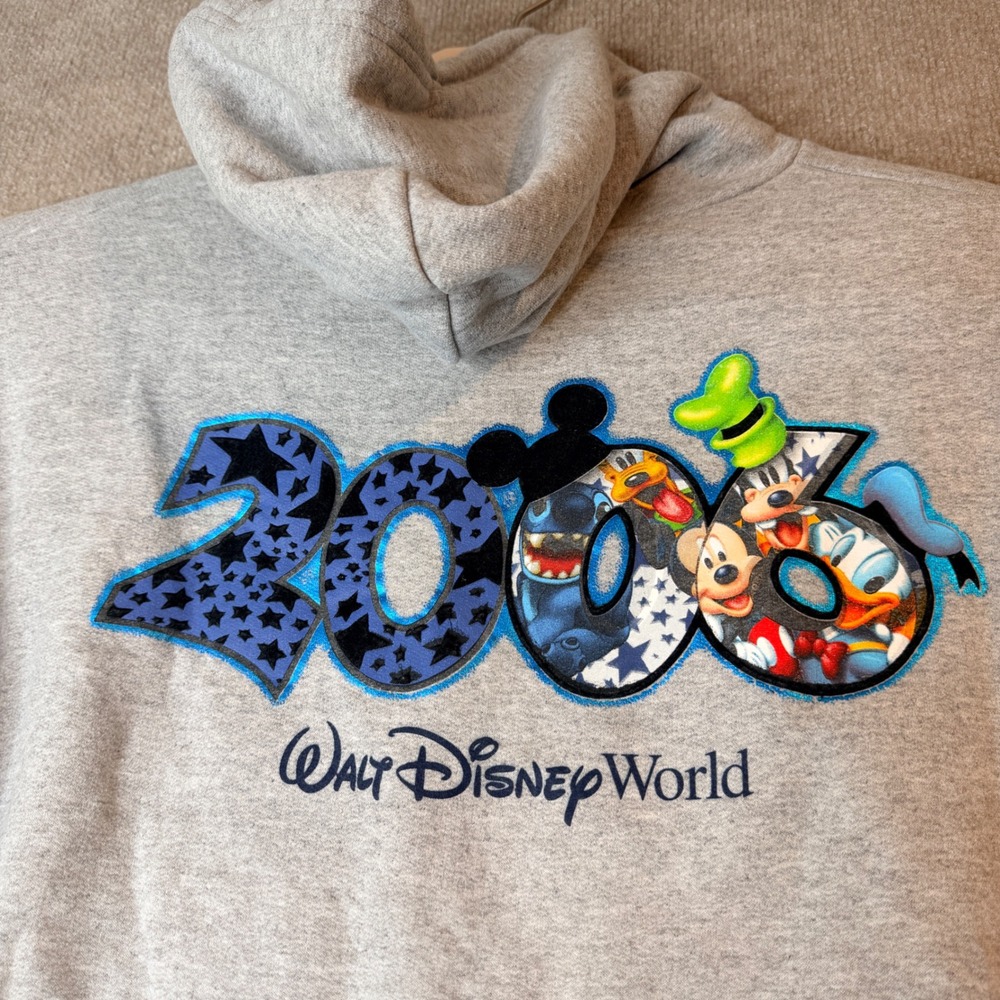 Disney World 2006 Zip Up Hoodie XL Gray Mickey Stitch Goofy Vintage Graphic - Picture 10 of 16